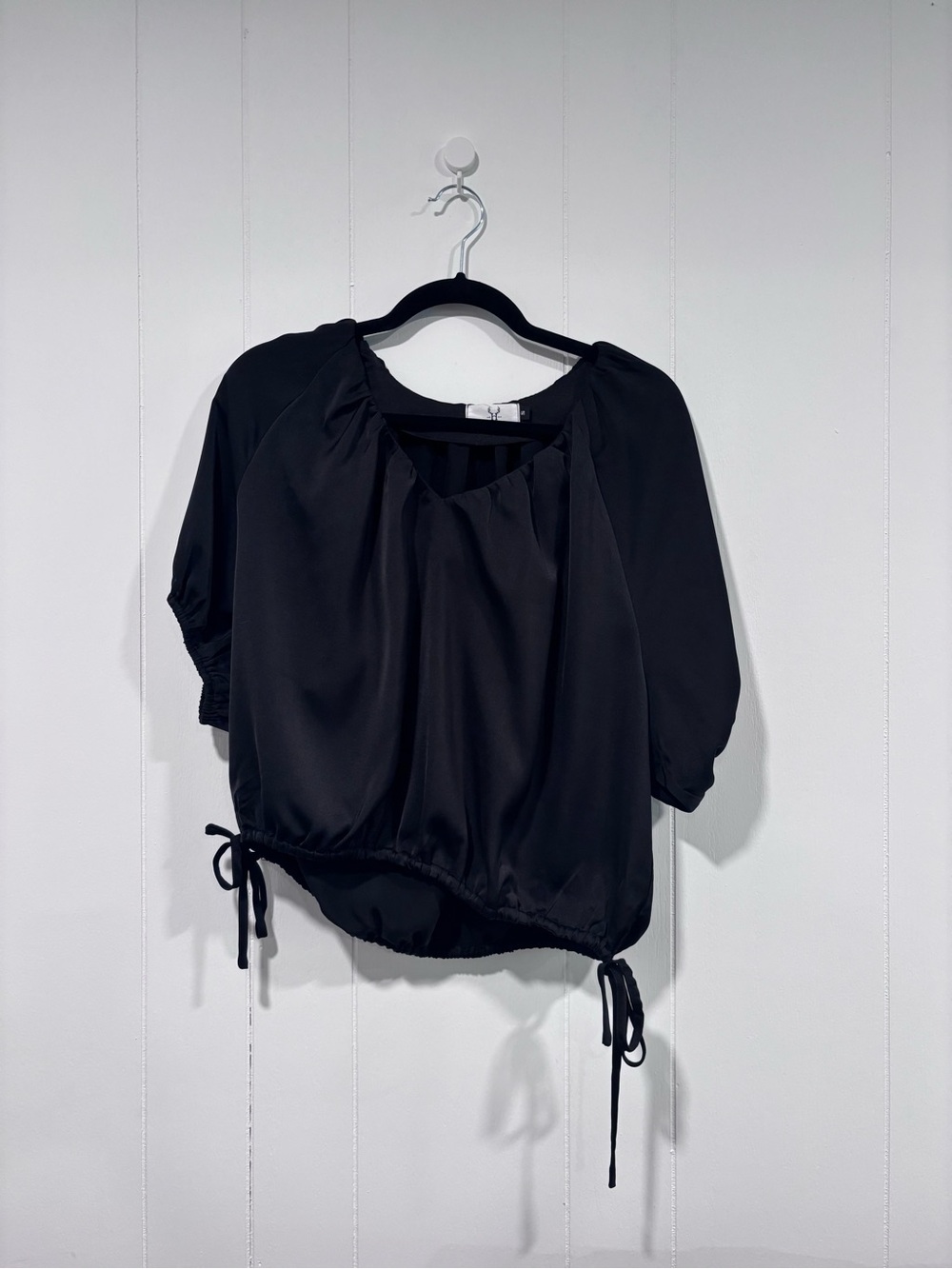Homebody Black Puff-Sleeve Drawstring Blouse